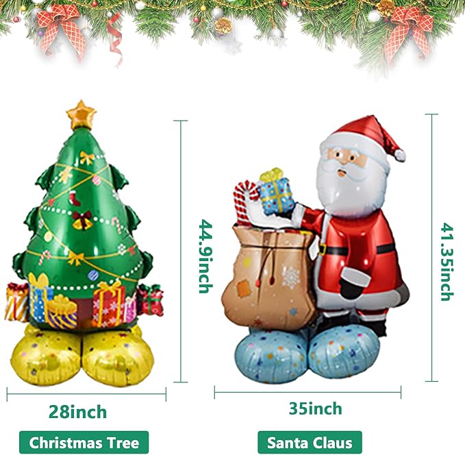 5Pack Merry Christmas Party Decorations Balloons - Christmas Party Supplies with Santa Claus, Snowman, Elk, Christmas Tree Balloon for Festive Holiday Celebrations With Pump