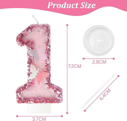 10th Birthday Candles, Glitter Butterfly Cake Toppers Pink Sequins Numeral Cupcake Decorations, Suitable for Girl and Boy Cakes, Party Celebrations, Birthday Decorations