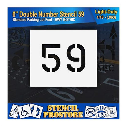 Pavement, Curb, and WheelStop Stencils - 6 inch Double Number Stencil - (59) - 6" x 9" x 1/16" (63 mil) - Light-Duty