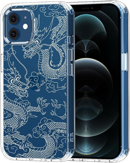 MOSNOVO Case for iPhone 12 & iPhone 12 Pro, [Buffertech 6.6ft Military-Grade Drop Protection] [Anti Peel Off Tech] Clear TPU Bumper Phone Case Cover Design - White Dragon