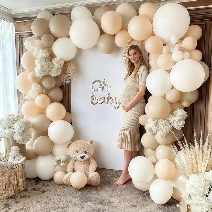 White Balloon Arch Double Stuffed White Sand Cream Beige Balloon Garland Kit Blush Nude Balloons for Neutral Baby Shower Gender Reveal Bridal Birthday Wedding Baptism Graduation Party Decorations