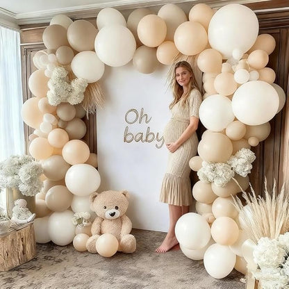 White Balloon Arch Double Stuffed White Sand Cream Beige Balloon Garland Kit Blush Nude Balloons for Neutral Baby Shower Gender Reveal Bridal Birthday Wedding Baptism Graduation Party Decorations