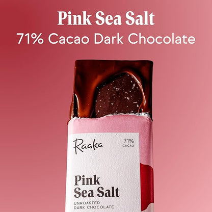 Raaka Pink Sea Salt Organic Dark Chocolate - 71% Cacao - Gourmet Dark Chocolate - Organic, Vegan, Gluten Free, Kosher | 1.8oz Bars, 6-Pack
