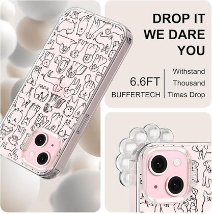 MOSNOVO Case for iPhone 15 Plus/iPhone 14 Plus, [Buffertech 6.6ft Military-Grade Drop Protection] [Anti Peel Off Tech] Clear TPU Bumper Phone Case Cover Design - Doodle Dog