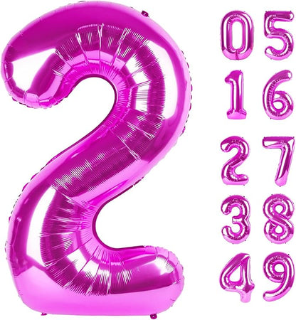 Rosy Purple 2 Balloon, Number Balloons 40 Inch, 2nd Balloon Number Birthday Decorations, Second Two Birthday Party Supplies, Number 2 Balloon