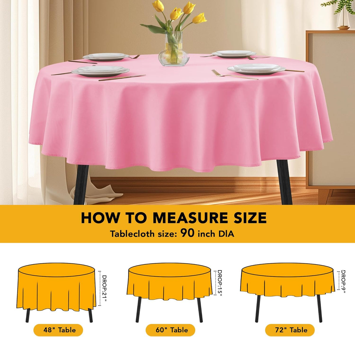 10-Pack Pink Round Tablecloths, 90 Inches, Stain-Resistant Polyester for 4-5 Ft Round Tables - Washable Table Covers for Weddings, Banquets, Birthday Parties, Events
