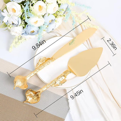 TUKDAK Cake Cutting Set for Wedding, Personalized Gold Cake Knife and Server Set, Custom Cake Serving Set, Engraved Pastry Pie Server Cake Pizza Cutter, Birthday Bridal Gift (F-Rustic)