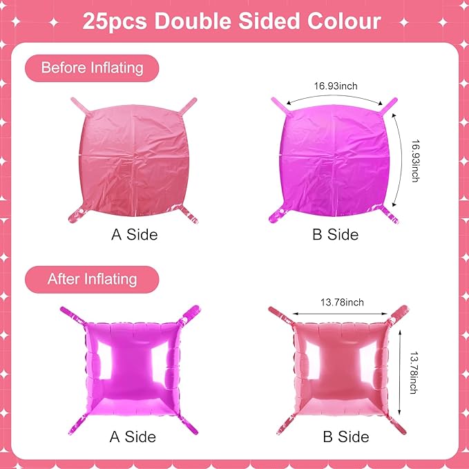 DustyPink and HotPink Square Foil Balloons 25 Pcs Metallic DustyPink and HotPink Balloons Wall Backdrop for New Year Graduation Birthday Bridal Shower Party Arch Backdrop Decorations