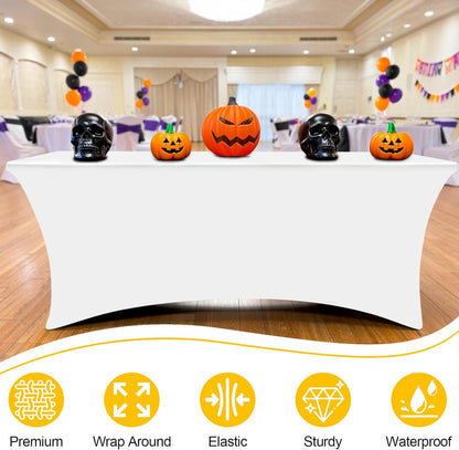 Smiry 2 Pack Spandex Table Cloth 8FT, Elastic Fitted Stretch Tablecloths, Washable and Wrinkle Free Rectangular Patio Table Cover for Outdoor, Wedding, Banquet & Parties (White, 96Lx30Wx30H Inch)