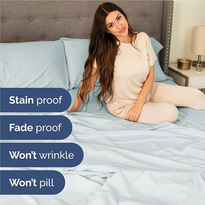 Twin XL Size 3 Piece Sheet Set - Comfy Breathable & Cooling Bed Sheets Set - Hotel Luxury Bedding for Women, Men, Kids, Teens, Boys & Girls - Deep Pockets, Soft and Wrinkle Free - Oeko-Tex - Ice Blue