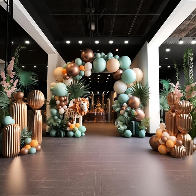 137Pcs Retro Smoke Green Balloon Garland Arch Suit,Jungle Safari Woodland Forest Wild One Camper Balloon Arch, Olive Green Gold Coffee Cocoa Balloons，Wedding Party Birthday Baby Shower Decoration.