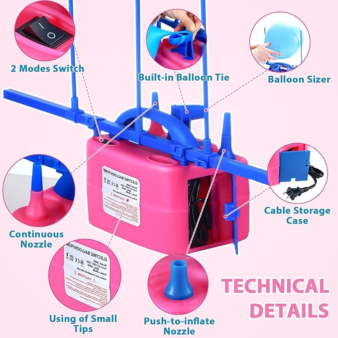 Balloon Pump Electric, Electric Air Pump Replace Manual Balloon Hand Pump, US Standard Plug Balloon Inflator Pump Electric with Dual Nozzles for Balloon Arch, Balloon Stand, Party Decorations