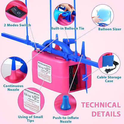 Balloon Pump Electric, Electric Air Pump Replace Manual Balloon Hand Pump, US Standard Plug Balloon Inflator Pump Electric with Dual Nozzles for Balloon Arch, Balloon Stand, Party Decorations