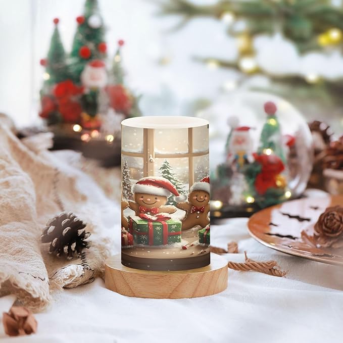 ALAZA Cute Christmas Gingerbread Santa Hat Snow Flickering Flameless Candles Battery Operated with Remote Timer,Tea Light Candles LED Pillar Votive Candles Set of 2 for Outdoor Indoor Decorations