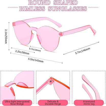 SUNOVELTIES 18/40 Pack Round Shaped Rimless Sunglasses Transparent Candy Color Party Glasses Colored Eyewear for Women