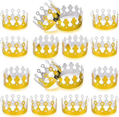 ArtCreativity Pack of 24 Gold Crown - Foil Birthday Party Paper Crowns for Kids - Golden Birthday Hats in 2 Fun Designs Adjustable and Reusable Royalty Party Decorations