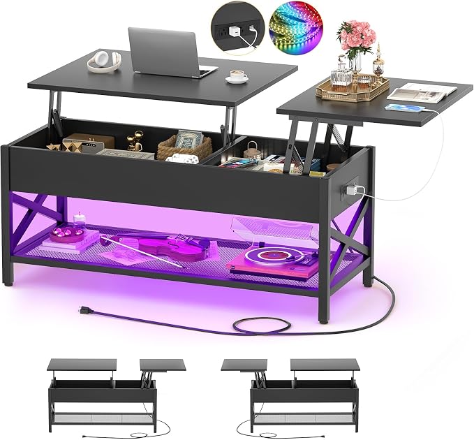 Aheaplus Black Lift-Top Coffee Table
