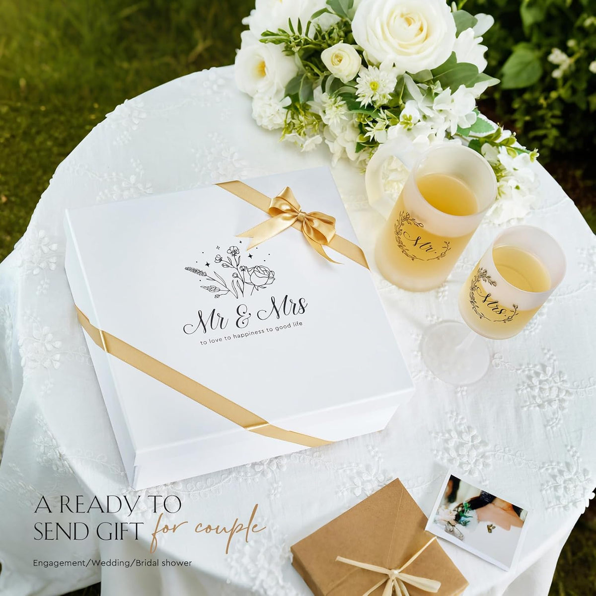 AW BRIDAL Mr & Mrs Wine Glass and Beer Mug Gift Set for Wedding Couples, 2025 Bridal Shower Engagement Gifts for Newlyweds, Bride and Groom Champagne Flutes for Annivesary Bachelorette Party