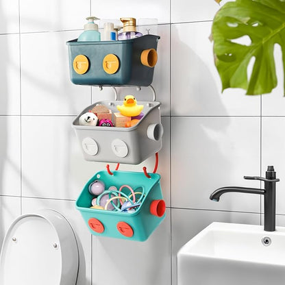 Noamus 6 Pack Bath Toy Storage Organizer Basket, 3 Layers Wall Mounted Hanging Shower Caddy, Plastic Robot Modeling Kitchen Shelf with Hook, No Drilling Colorful Toy Holder for Kid Bathtub Shampoo