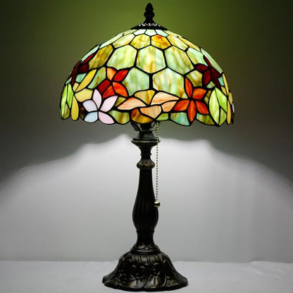 Tiffany Table Lamp Stained Glass Lamp 12X12X19 Inch Antique Reading Light (Red Green Flowers)