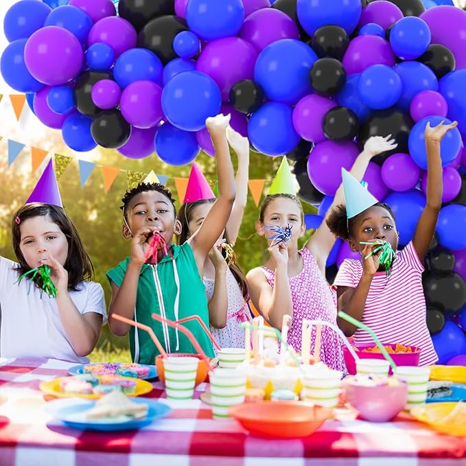 Purple Black Blue Balloon Arch Garland Kit - Purple Blue Black Balloons Metallic Silver Balloons for Video Gaming Miner Birthday Graduation Party Decorations