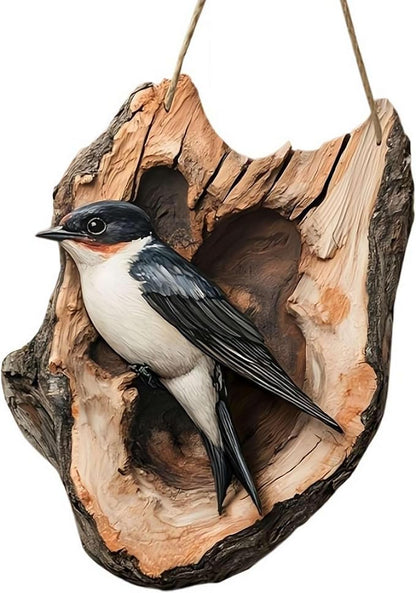 Vintage 2D Bird Wooden Signage, Handmade Boxwood Bird Wall Hanging, Rustic Farmhouse Robin Birds Wall Decor Forest Animal Decoration for Indoor Outdoor Home Living Room Photo Background