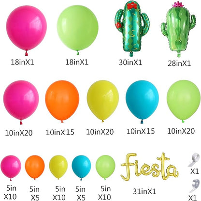 137Pcs Mexican Fiesta Balloon Arch Garland Kit - Fiesta Party Decorations,Rainbow Colors Giant Cactus Foil Balloons for Cinco De Mayo Carnival Birthday Party Summer Hawaiian Luau Tropical Supplies
