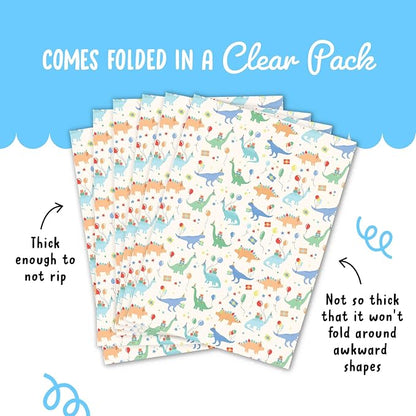 CENTRAL 23 Dinosaur Wrapping Paper Birthday Boy - 6 Sheets Dino Gift Wrap For Children - Dino Birthday Party - Kids Wrapping Paper - Comes With Stickers