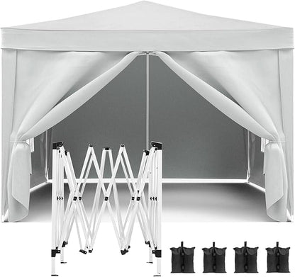 10x10 Pop Up Canopy Tents for Parties, Portable Outdoor Tent with Carry Bag & 4 Sandbags, for Wedding, Patio Events, Commercial, Birthday, Graduation (White, 10x10)
