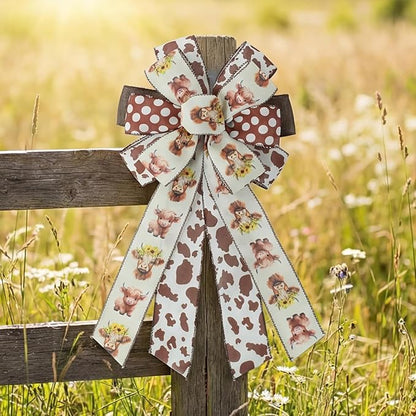 Summer Fall Highland Cow Print Ribbons Wired Edge, 4Rolls, 2.5inch X 20Yards, Brown and Dots Gift Wrapping Ribbons, Home Decor, DIY Crafts, Party Favor, Floral Arrangement Wreath Bow (Brown)