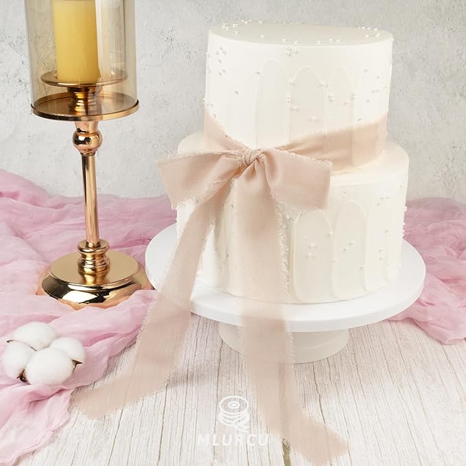 Handmade Fringe Chiffon Silk Ribbon 1.5 Inch x 3Yd Peach/Blush/Pink Soft Colorful Frayed Chiffon Ribbon for Wedding Invitation Flower Bouquets Gift Wrapping Bridal Shower