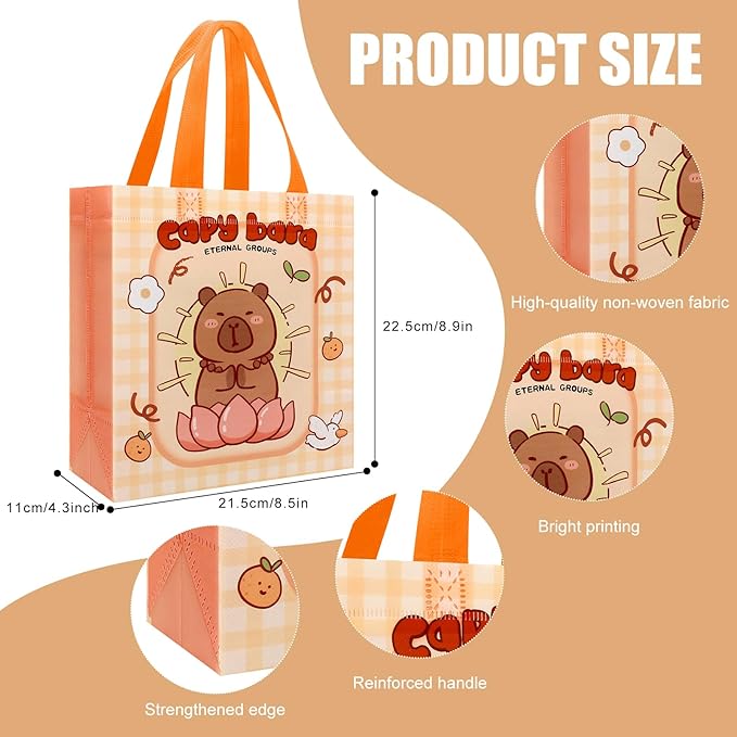 Pinsit 40 PCS Capybara Party Favors Bags, Non Woven Capybara Gift Bags, Cute Reusable Gift Bags with Handles for Boys Girls Birthday Baby Shower Party Supplies(03)