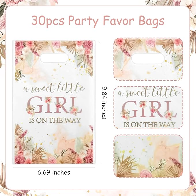 Serencatcher 30pcs Boho Floral Baby Shower Party Favor a Sweet Little Girl Is On The Way Baby Shower Floral Gift Goodie Bags for Boho It’s a Girl Party Supplies Favors