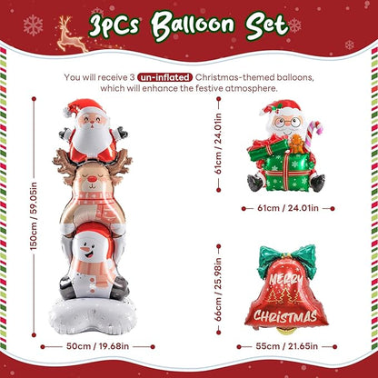 Christmas Foil Balloons Set Santa Claus Reindeer Snowman Standing Balloon Merry Christmas Jingle Bell Inflatable Decoration for Home Office Xmas New Year Themed Party Supplies