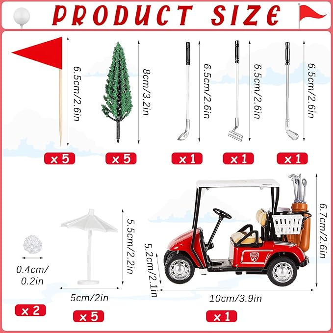 Leitee 21 Pcs Golf Cake Topper Cake Decoration Cupcake Topper Include Mini Cart Red Flag Ball Green Tree Club Sun Umbrella for Golf Themed Birthday(Red,Classic)