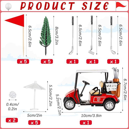 Leitee 21 Pcs Golf Cake Topper Cake Decoration Cupcake Topper Include Mini Cart Red Flag Ball Green Tree Club Sun Umbrella for Golf Themed Birthday(Red,Classic)