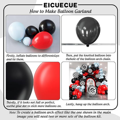 Race Car Balloon Arch Kit - 168Pcs Different Size Balloons Tire Flags Checkered Black Red Blue Balloon Garland Kit for Racing Car Two Fast 2nd Theme Boy Birthday Anniversary Party Decorations