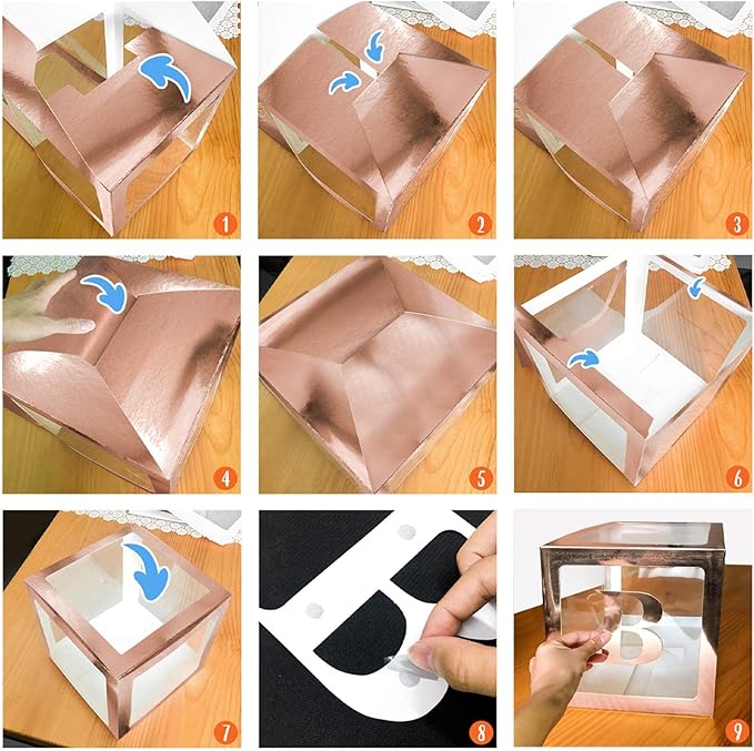 Baby Shower Decoration Boxes Kit, 4 pcs Rose Gold Transparent Balloon Boxes with 30 Letters 10 Numbers 5 Symbols, Baby Blocks for Baby Shower Gender Reveal Backdrop Birthday Party Decor