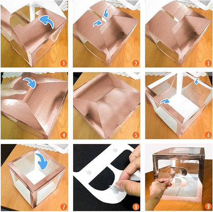 Baby Shower Decoration Boxes Kit, 4 pcs Rose Gold Transparent Balloon Boxes with 30 Letters 10 Numbers 5 Symbols, Baby Blocks for Baby Shower Gender Reveal Backdrop Birthday Party Decor