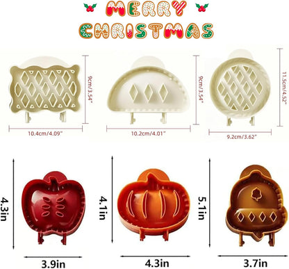 Holiday Mini Pie Mold, Hand Pie Press Molds Maker for Christmas Party Potluck Baking, Dough Presser Pies Molds for Fall, Thanksgiving & Christmas Festivals (6 Pcs-C)