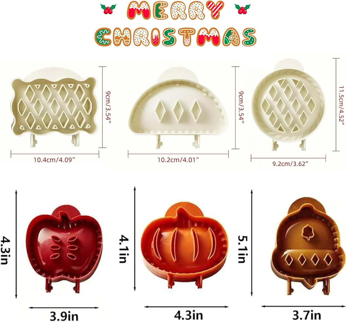 Holiday Mini Pie Mold, Hand Pie Press Molds Maker for Christmas Party Potluck Baking, Dough Presser Pies Molds for Fall, Thanksgiving & Christmas Festivals (3 Pcs-D)