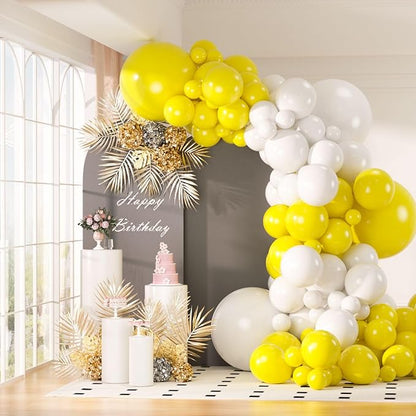 130pcs White and Yellow Balloons Garland Arch Kit, 18 12 10 5 Inch Different Sizes Pack Latex Balloon for Wedding Baby Shower Birthday Christmas Party Garland Decoration