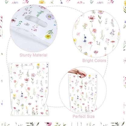 Falueqg Wildflower Theme Goodie Bags - 50 Pcs Reusable Party Favor Bags Wildfloral Gift Bag with Handles Treat Bag for Wedding Birthday Baby Shower Party Supplies Décor