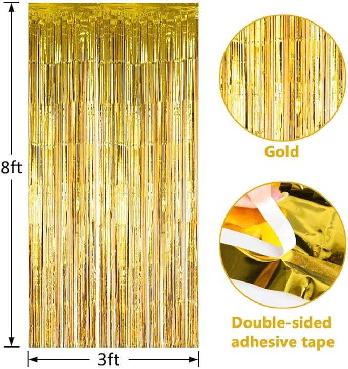 Gold Baby Shower Decorations Set for Girl or Boy Kit, Rustic Welcome Baby Banner in Burlap, 2 Gold Metallic Curtains, Balloons and Table Banner