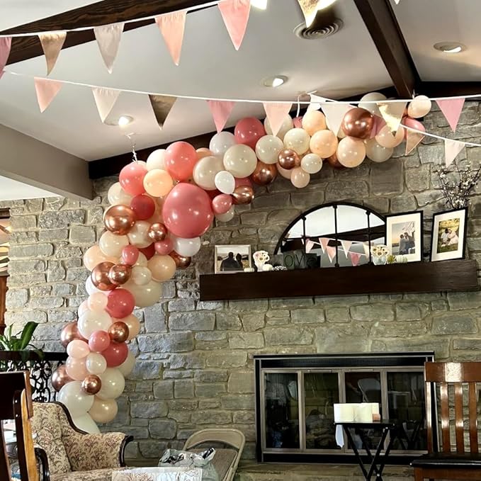 Dusty Pink and Rose Gold Balloons, 12In Retro Blush Pink Beige White Balloons with Metallic Rose Gold Confetti Latex Balloons Set for Girls Women Birthday Baby Bridal Shower Wedding Party Decorations