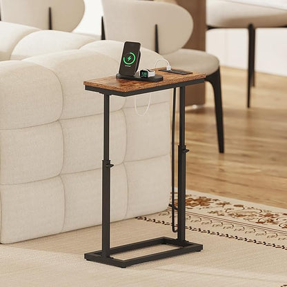 TUTOTAK End Table with Charging Station, Side Table, Tall Couch Table, Sofa