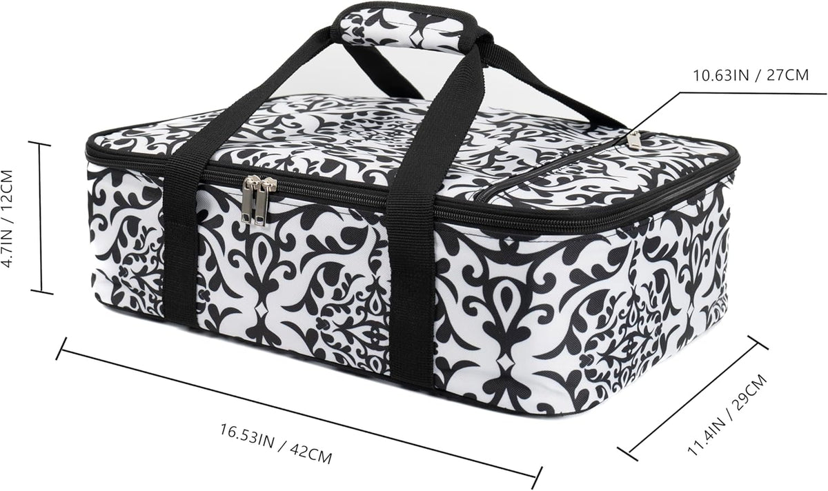 Insulated Casserole Carrier Fit 9"x13" Lasagna Baking Dish for Hot or Cold Food Transport,Thermal Lunch Warmer Tote Bag Upgrade add Fixing Strap for Gathering,Camping,Travel,Cookouts,Parties-Black