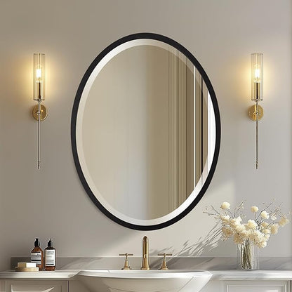 OVALCREST - Oval Wooden Beveled Wall Mirror for Home Decor, Bathroom, Vanity, Bedroom, Living Room, Hallway - London Style (Matte Black) 37.1 x 25.1