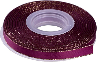 3/8" Double Face Satin Ribbon with Gold Edge 25 Yards (275-Wine), Set for Gift Wrapping, Party Decor, Wedding and Craft