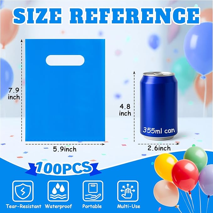 ANZNKU Blue Treat Bag 100 Pcs, Party Favor Bags for Kids Birthday Party, Wedding, Goodie Bags Small Gift Bag for Easter Candy, Goodies, Crafts(5.9x7.9 inch)